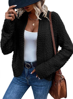 Sidefeel Womens Cardigan Trendy 2024 Long Sleeve Open Front Sweaters Casual Fall Outfit Black Small